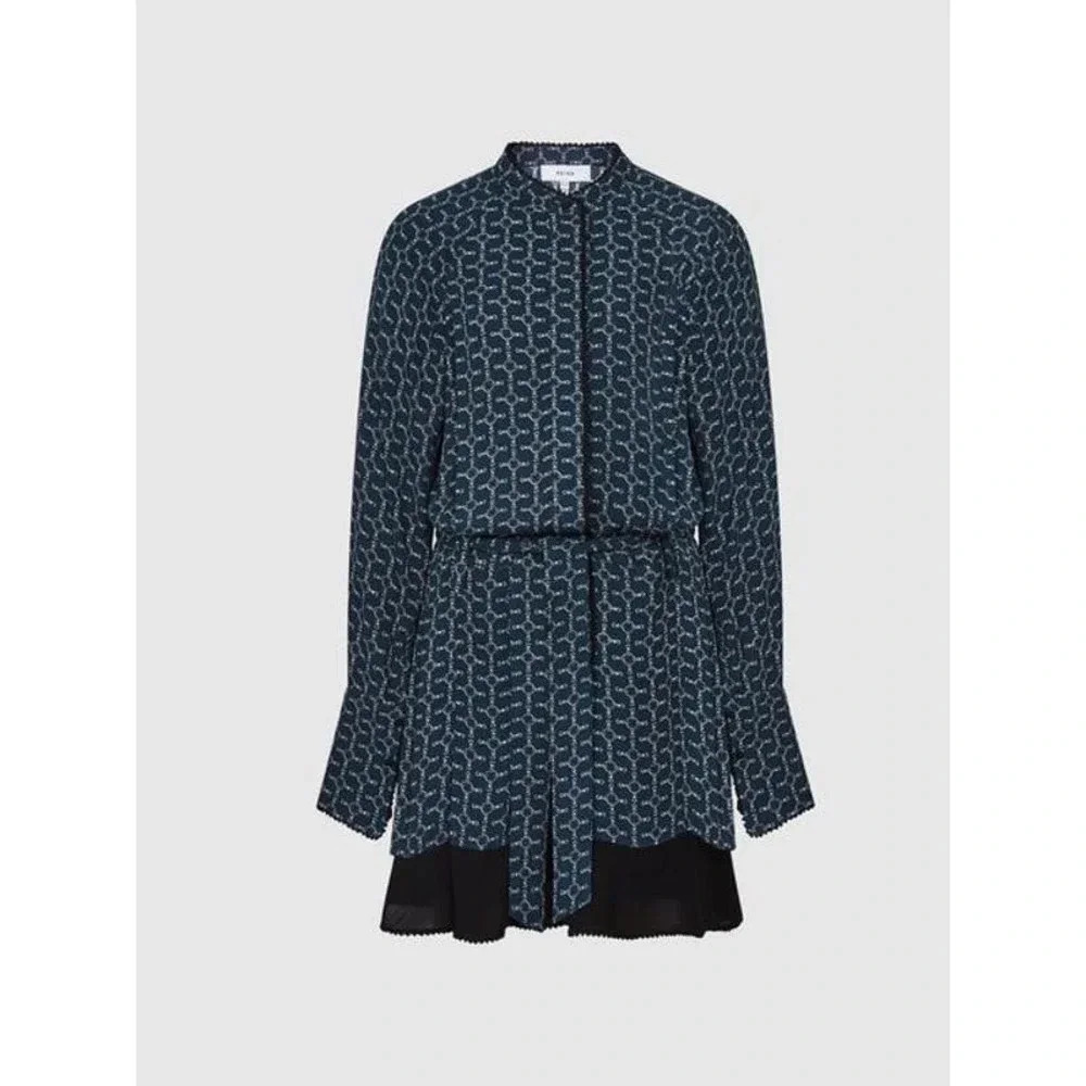 Reiss Navy and White Patterned Mini Dress